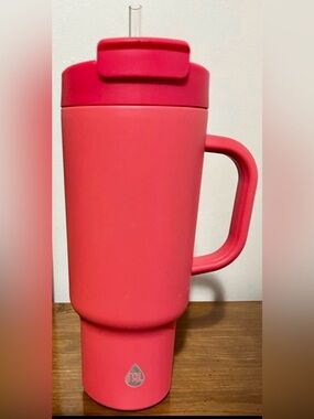 TAL Coral Pink Insulated Travel Mug with Handle and Straw